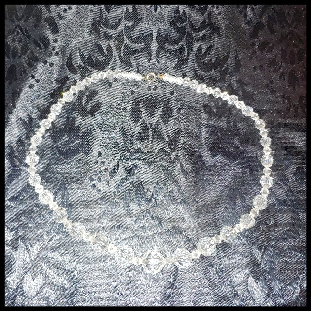 Vintage Graduated Faceted Rock Crystal Bead Necklace, Sterling Hallmark